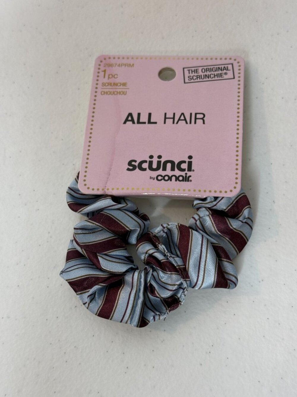 Scunci Blue Burgundy Striped Scrunchie Preppy Academia